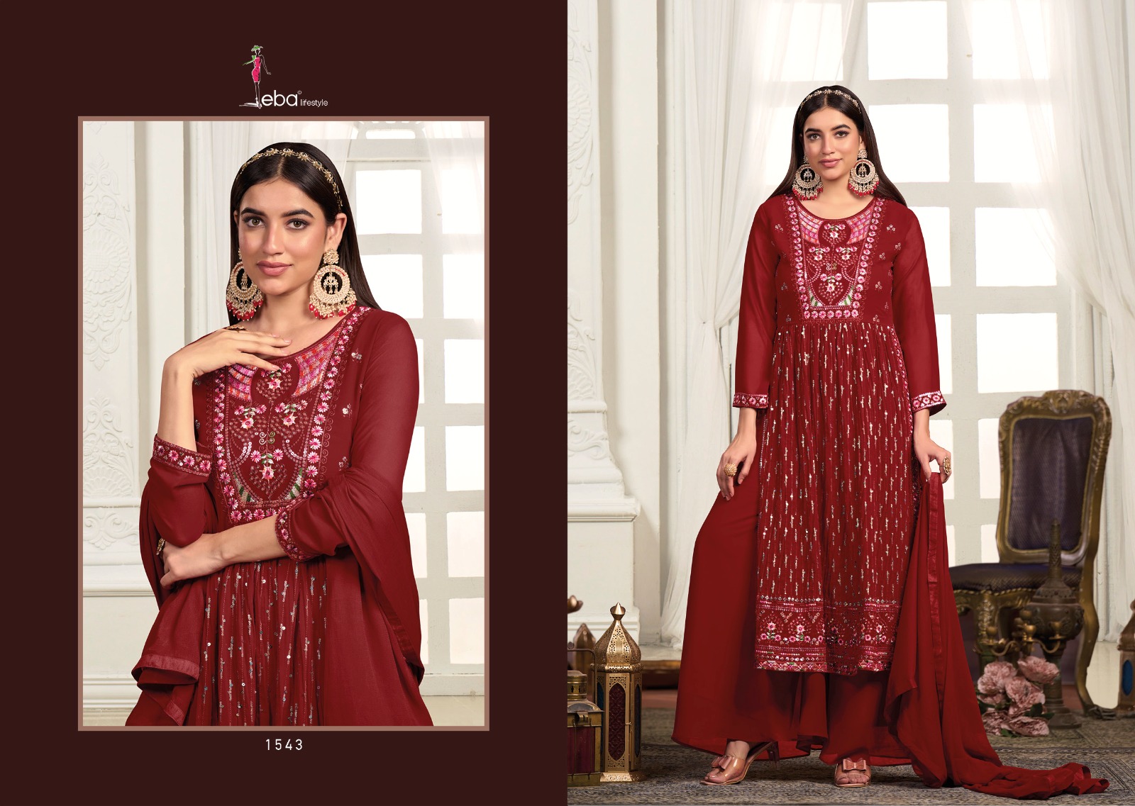 Eba Lifestyle Inayat Blooming Georgette With Embroidery Designer Ready Made Suits Wholesaler Surat