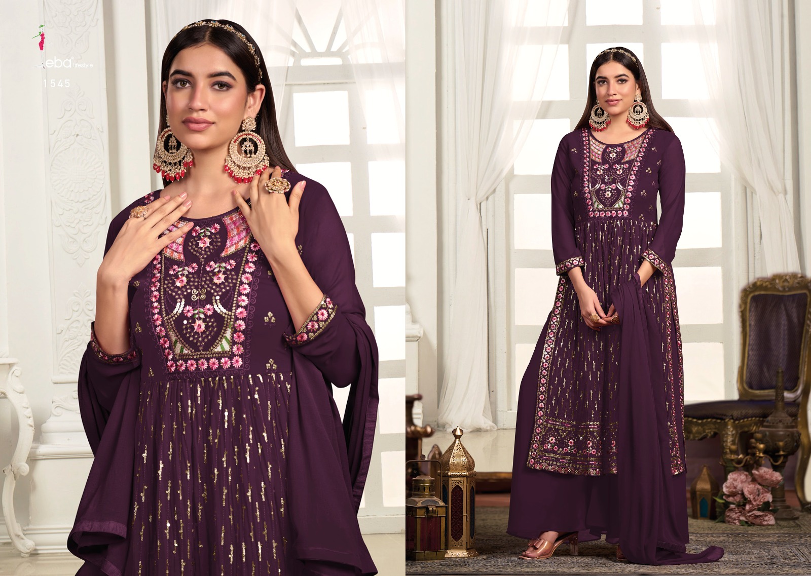 Eba Lifestyle Inayat Blooming Georgette With Embroidery Designer Ready Made Suits Wholesaler Surat