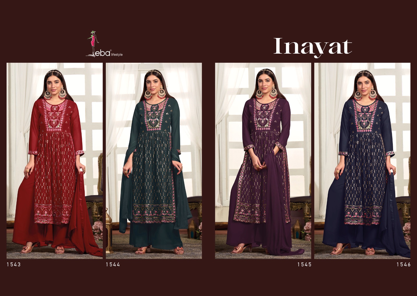 Eba Lifestyle Inayat Blooming Georgette With Embroidery Designer Ready Made Suits Wholesaler Surat
