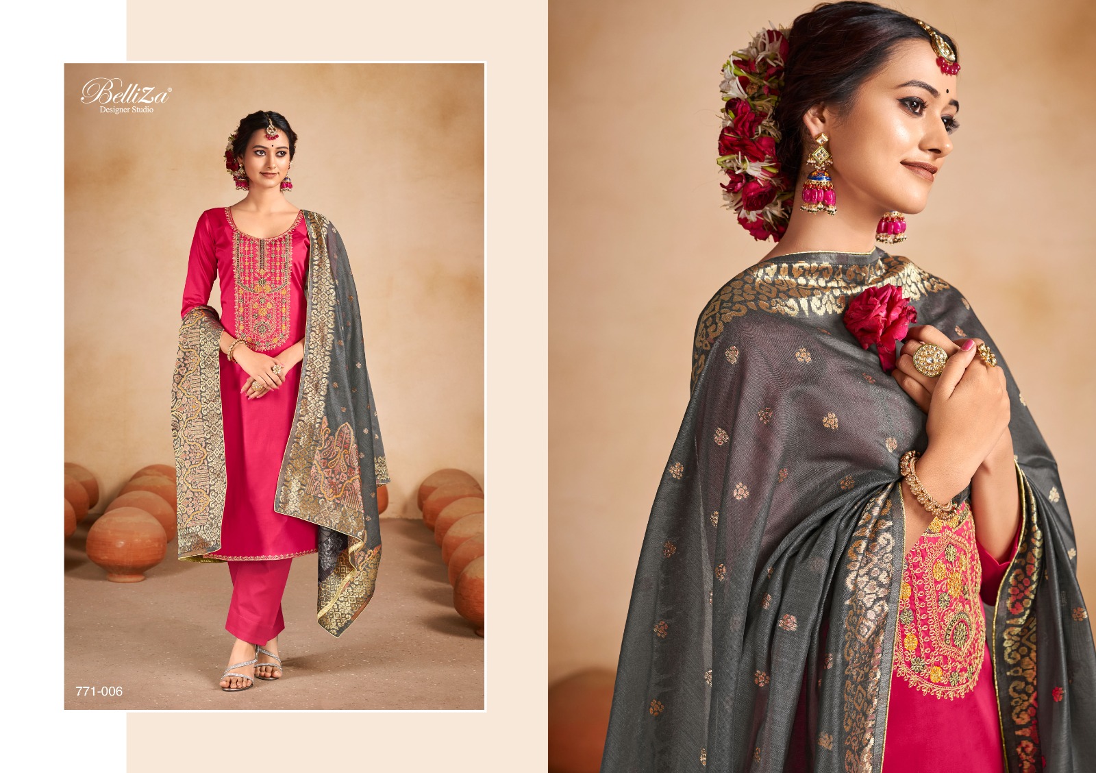 BELLIZA DESIGNER STUDIO SAADGI JAM COTTON SUIT