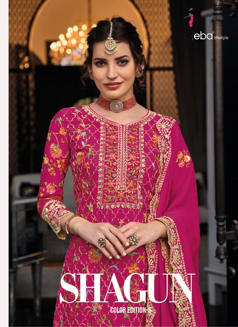 Eba Lifestyle Shagun Color Edition Vol 5 Chinon Heavy Embroidery Designer Suits Wholesaler Surat