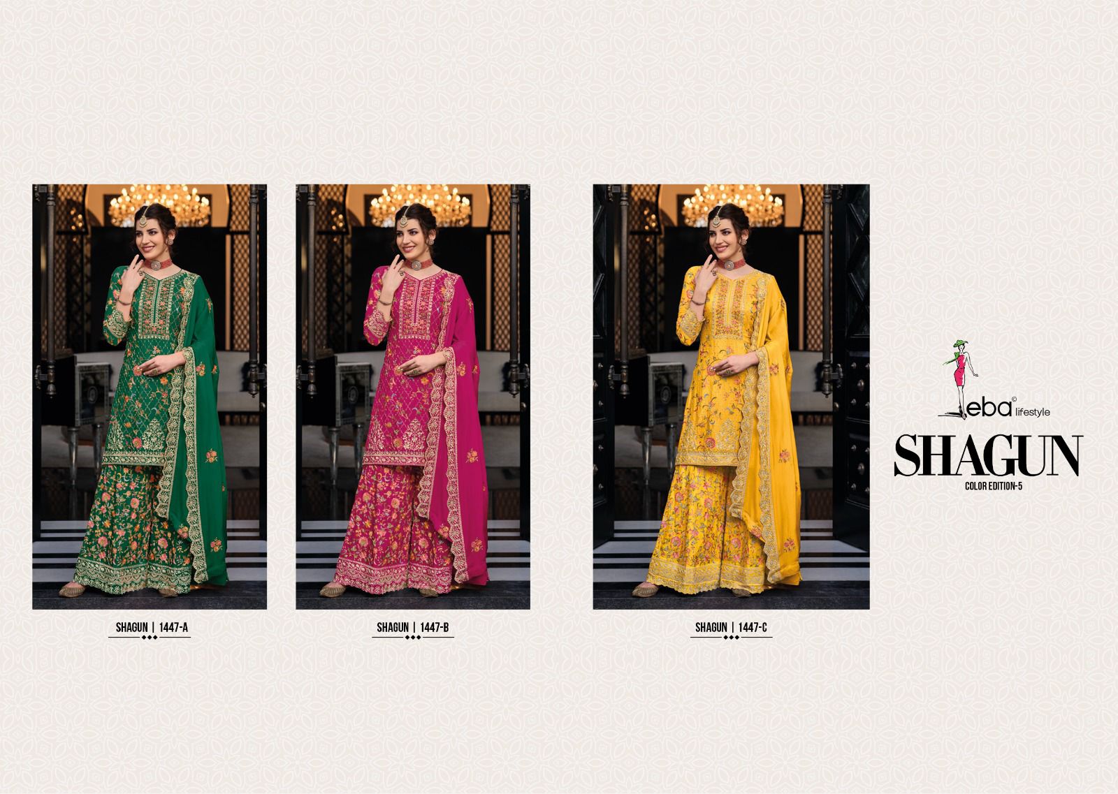 Eba Lifestyle Shagun Color Edition Vol 5 Chinon Heavy Embroidery Designer Suits Wholesaler Surat