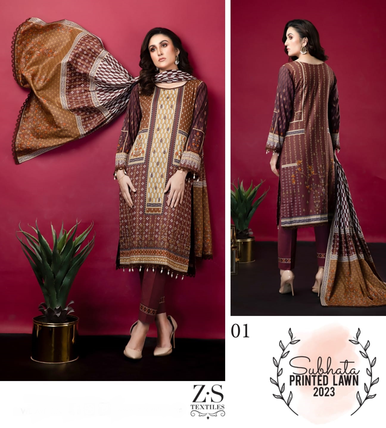 Zs Textile Subhata Vol 1 Lawn Cotton Printed Designer Suits Wholesaler Surat