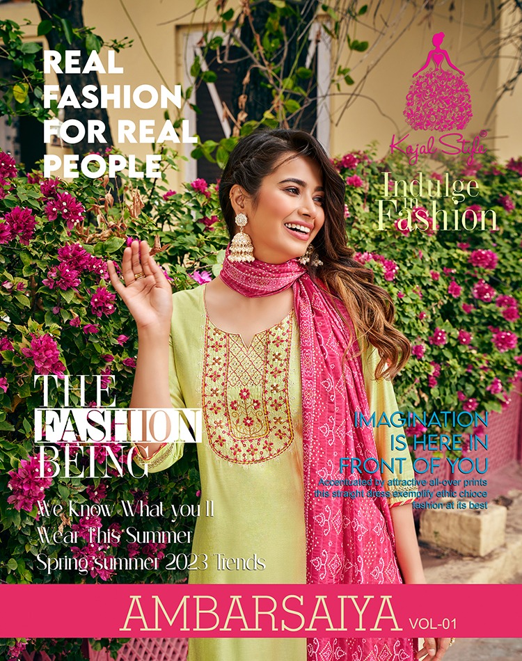 Kajal Style Ambarasiya Vol 1 Chanderi Silk Straight Kurti With Pant & Dupatta Collection Wholesaler Surat