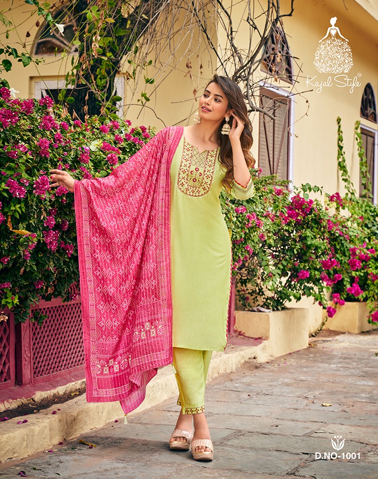 Kajal Style Ambarasiya Vol 1 Chanderi Silk Straight Kurti With Pant & Dupatta Collection Wholesaler Surat