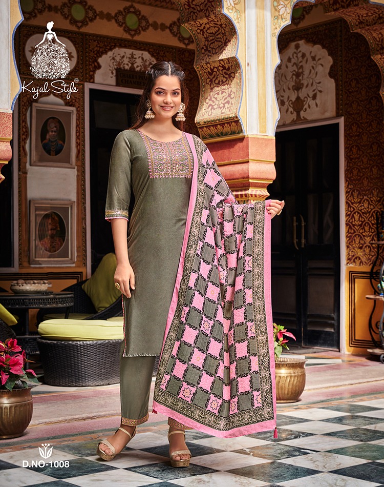 Kajal Style Ambarasiya Vol 1 Chanderi Silk Straight Kurti With Pant & Dupatta Collection Wholesaler Surat