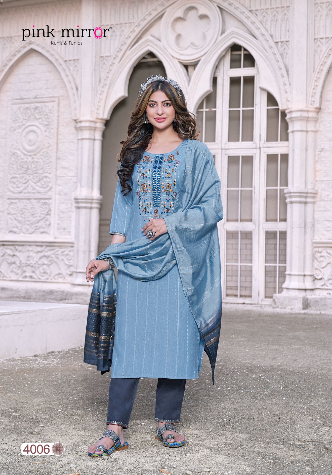 Pink Mirror Moment Viscose Embroidery Designer Kurti Combo Set Wholesaler Surat