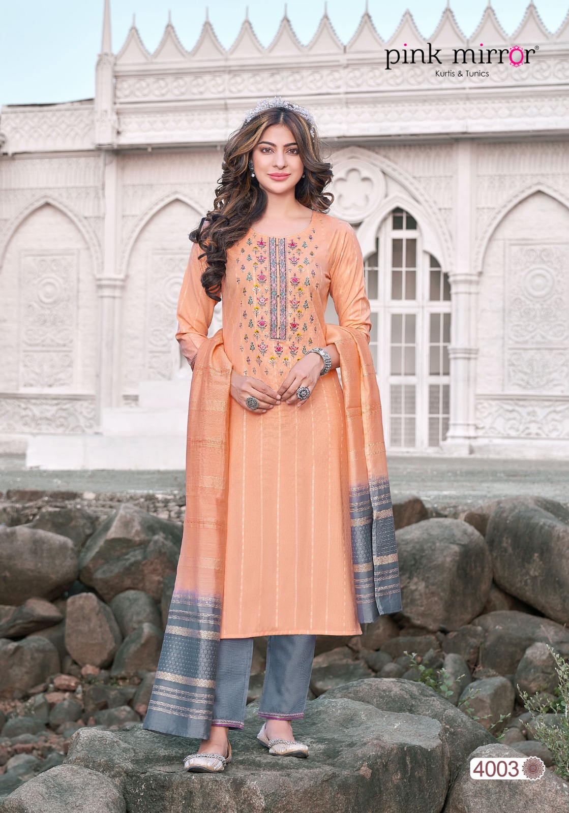 Pink Mirror Moment Viscose Embroidery Designer Kurti Combo Set Wholesaler Surat