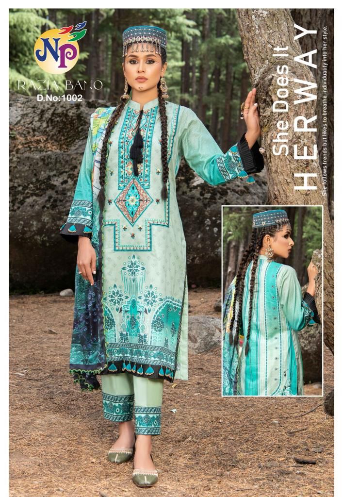 Nand Gopal Razia Bano Lawn Cotton Printed With Exclusive Neck Embroidery Salwar Suits Wholesaler Surat