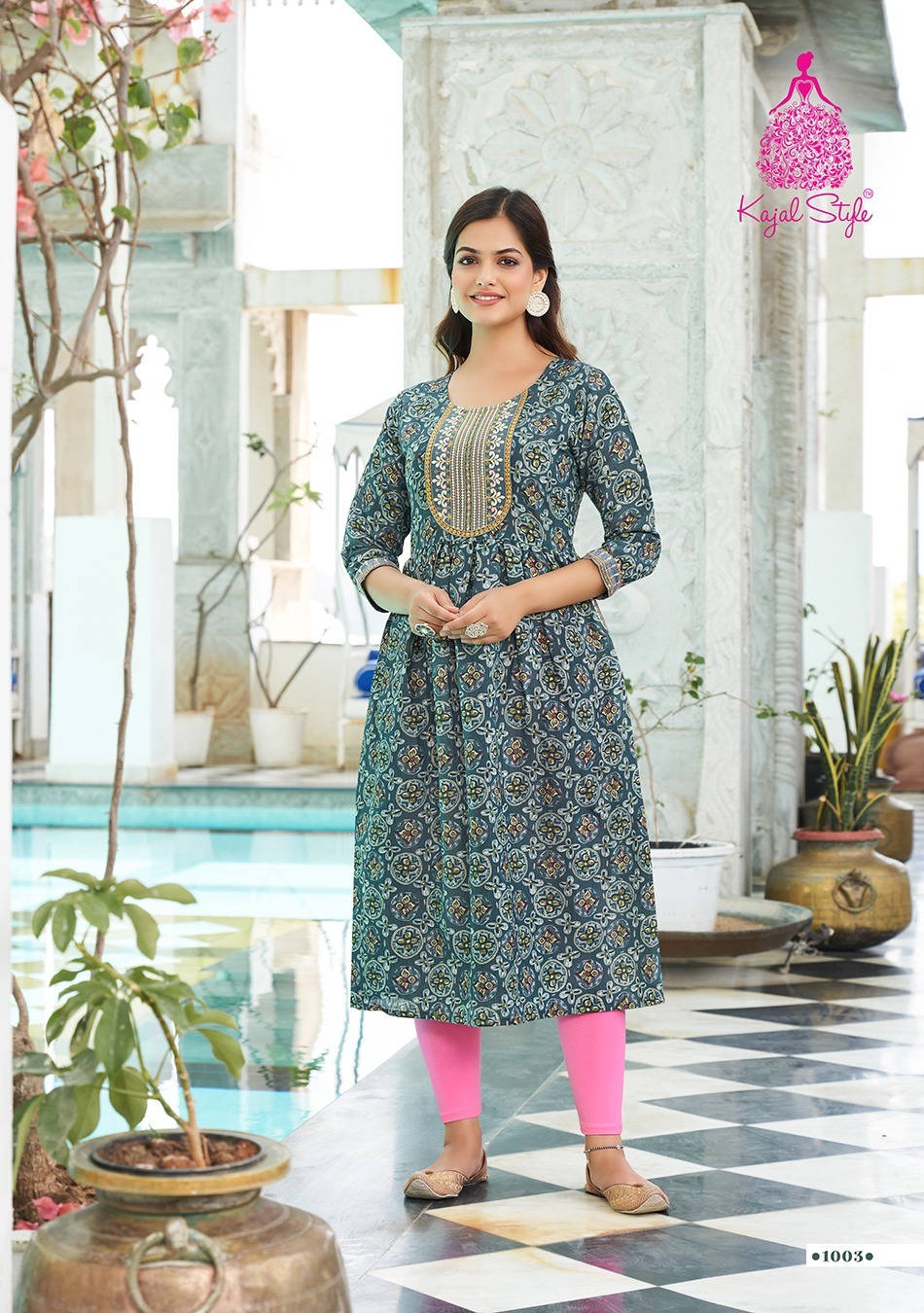 Kajal Style Kesariya Vol 1 Chanderi Silk Sequence Embroidery Work Naira Style Kurtis Wholesaler Surat
