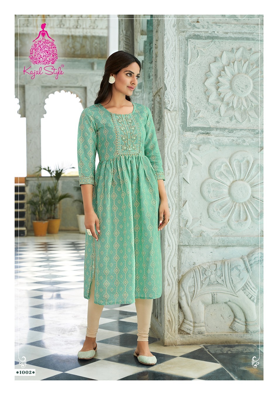 Kajal Style Kesariya Vol 1 Chanderi Silk Sequence Embroidery Work Naira Style Kurtis Wholesaler Surat