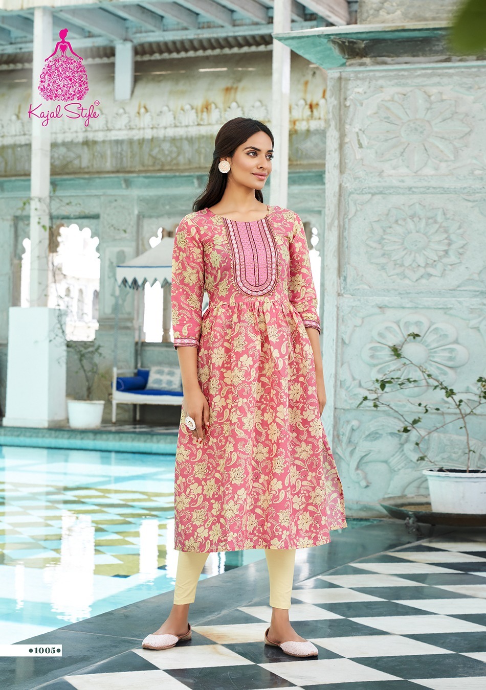 Kajal Style Kesariya Vol 1 Chanderi Silk Sequence Embroidery Work Naira Style Kurtis Wholesaler Surat