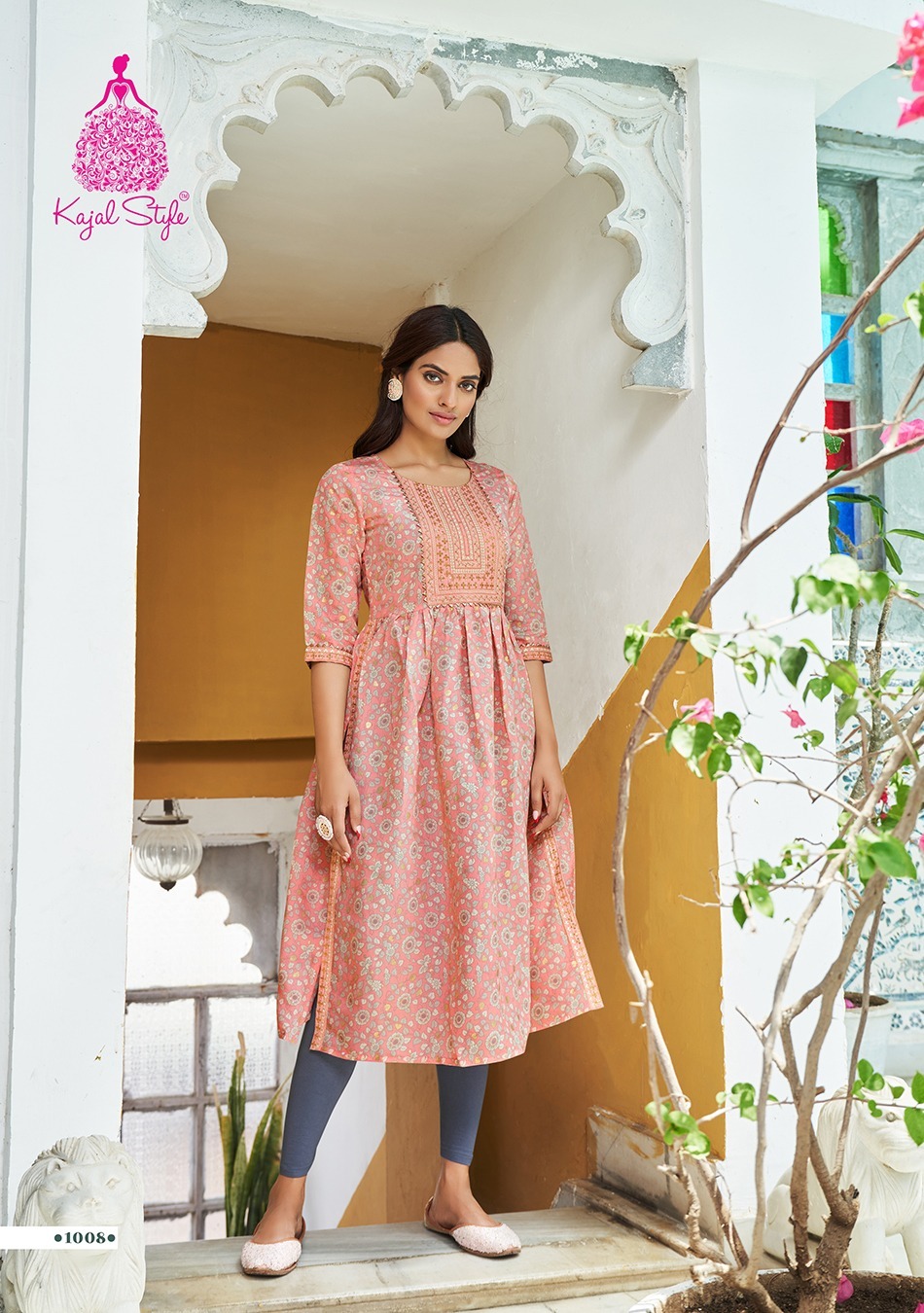 Kajal Style Kesariya Vol 1 Chanderi Silk Sequence Embroidery Work Naira Style Kurtis Wholesaler Surat