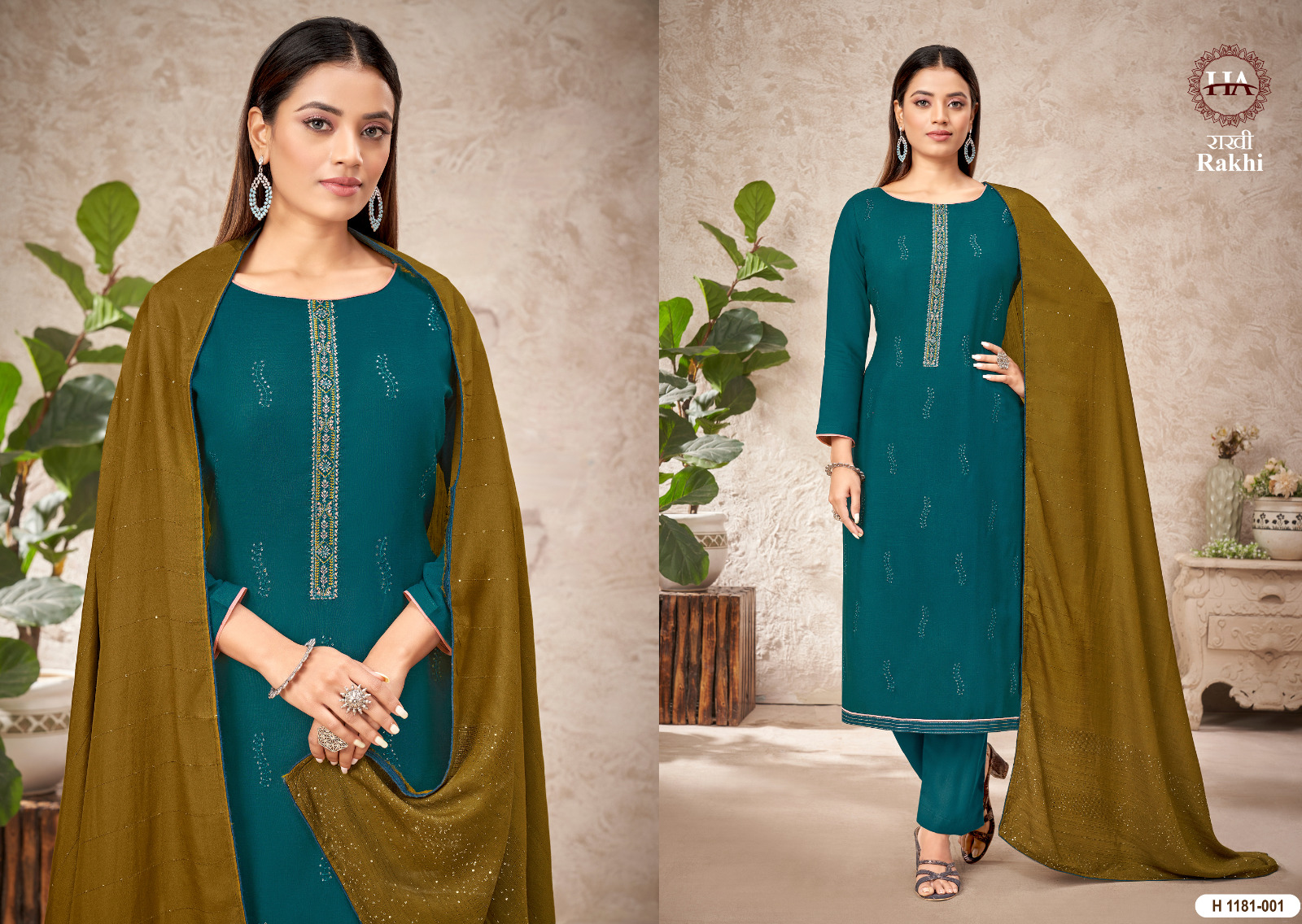 Harshit Fashion Hub Rakhi Rayon Slub With Embroidery Designer Suits Wholesaler Surat