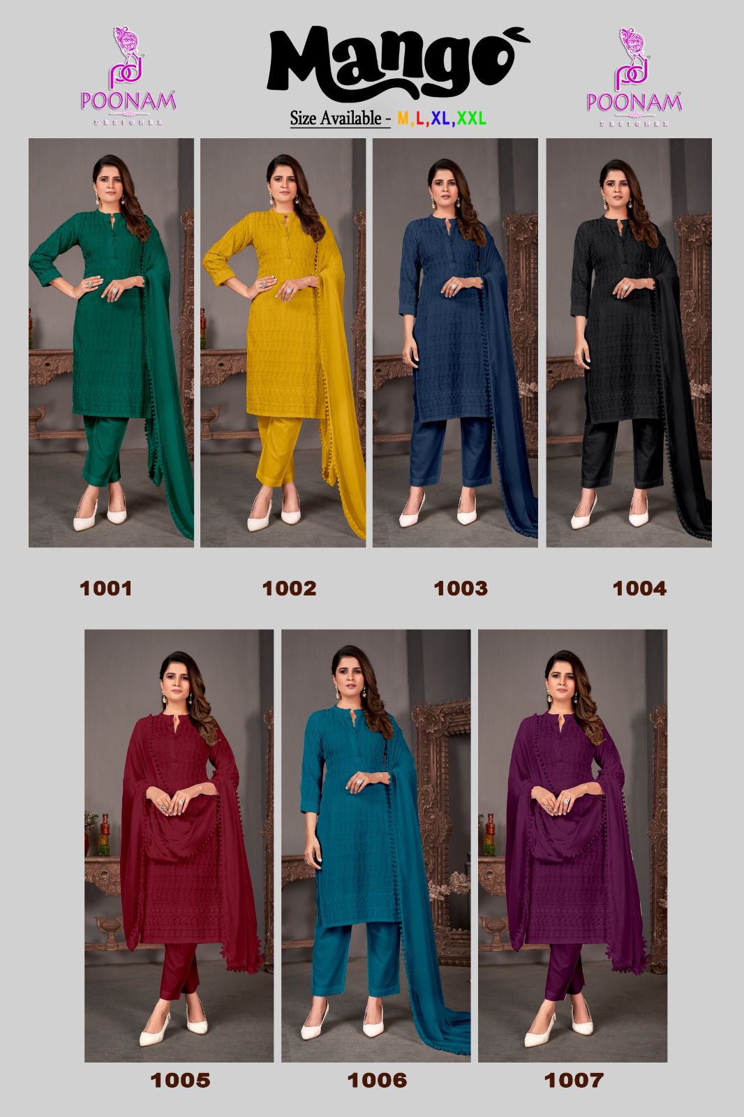 Poonam Designer Mango Chikan Rayon Fancy Kurti Combo Best Wholesale Rate Surat