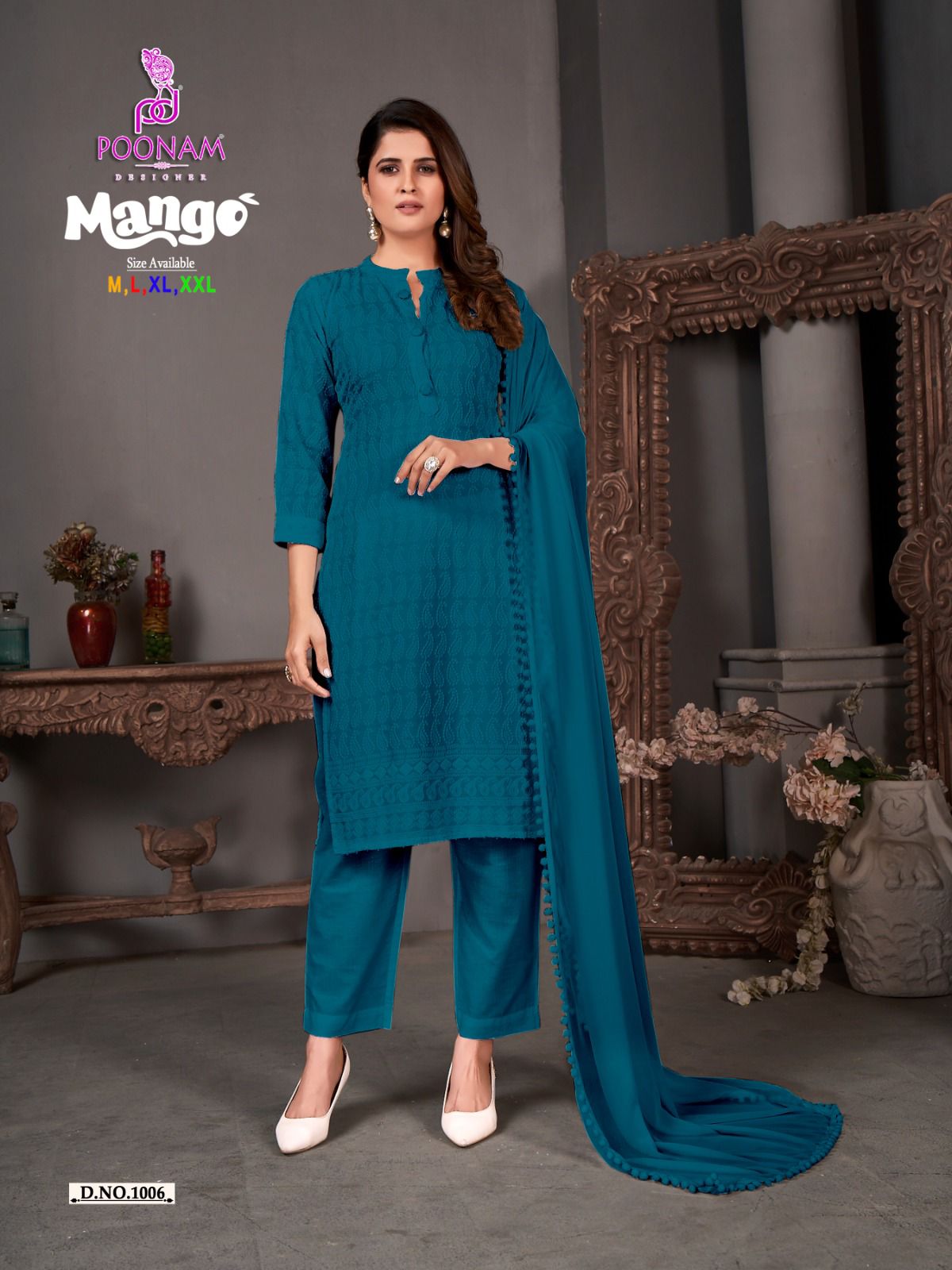 Poonam Designer Mango Chikan Rayon Fancy Kurti Combo Best Wholesale Rate Surat