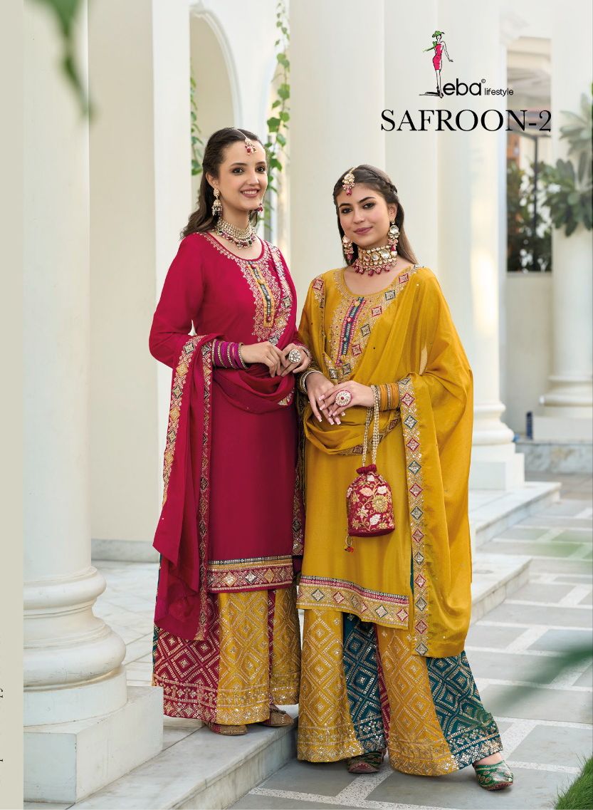Eba Liestyle Safroon Vol 2 Chinon Embroidery Designer Heavy Plazzo Style Suits Wholesaler Surat
