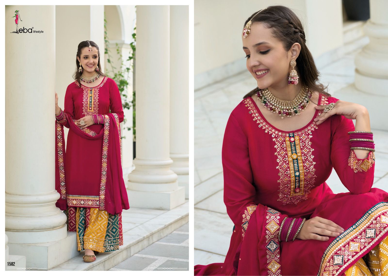 Eba Liestyle Safroon Vol 2 Chinon Embroidery Designer Heavy Plazzo Style Suits Wholesaler Surat