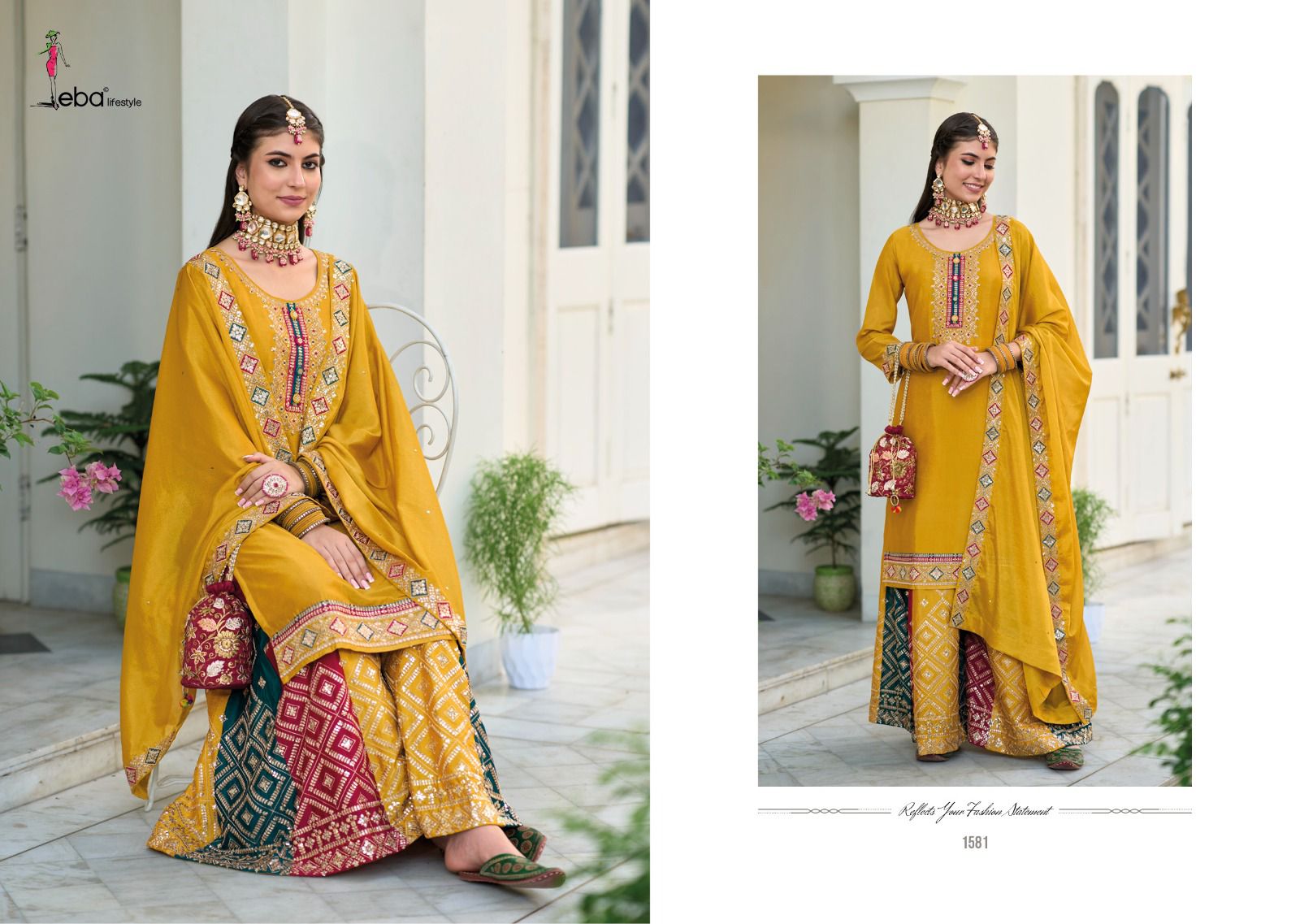 Eba Liestyle Safroon Vol 2 Chinon Embroidery Designer Heavy Plazzo Style Suits Wholesaler Surat