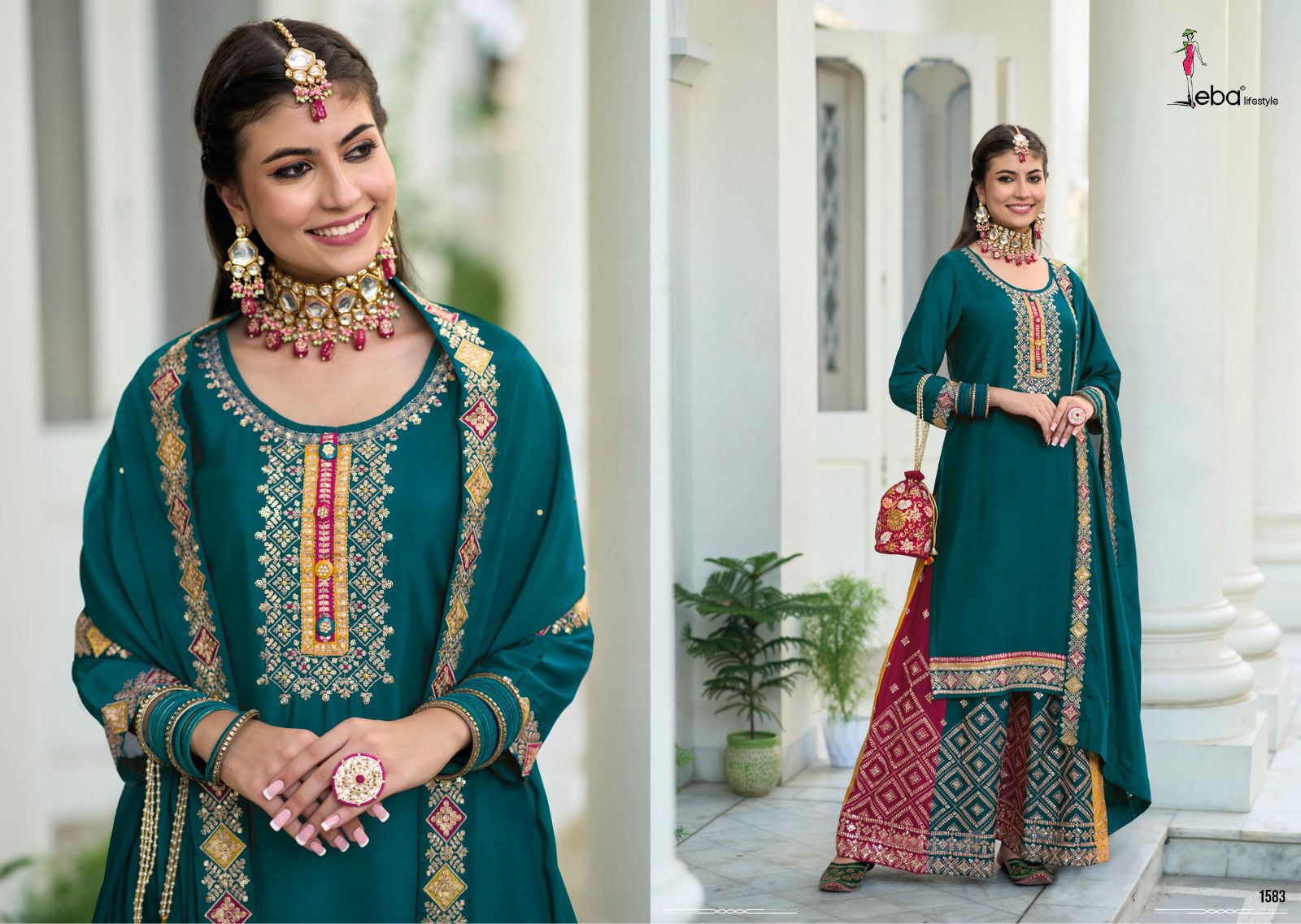 Eba Liestyle Safroon Vol 2 Chinon Embroidery Designer Heavy Plazzo Style Suits Wholesaler Surat