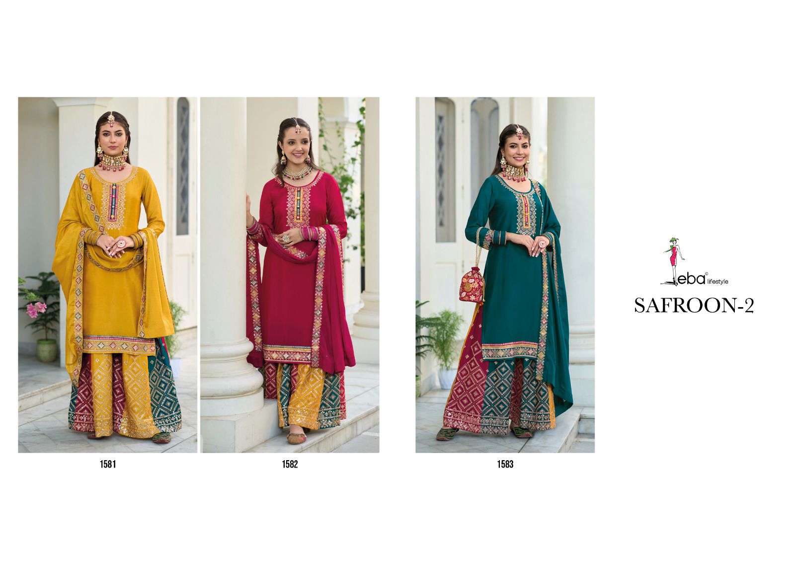 Eba Liestyle Safroon Vol 2 Chinon Embroidery Designer Heavy Plazzo Style Suits Wholesaler Surat