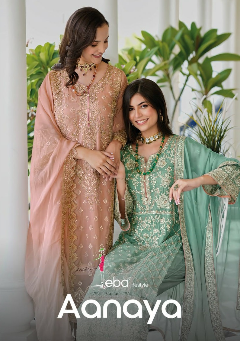 Eba Lifestyle Aanaya Organza Beautiful Embroidery Designer Suits Wholesaler Surat