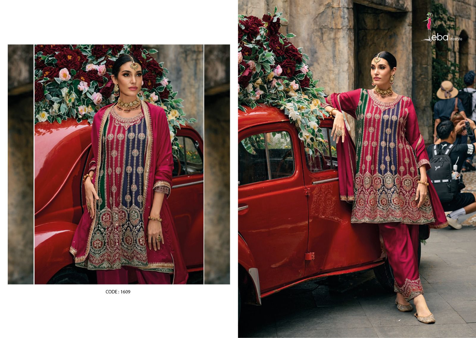 Eba Life Style Barbie Chinon With Heavy Beautiful Embroidery Designer Ready Made Suits Wholesaler Surat
