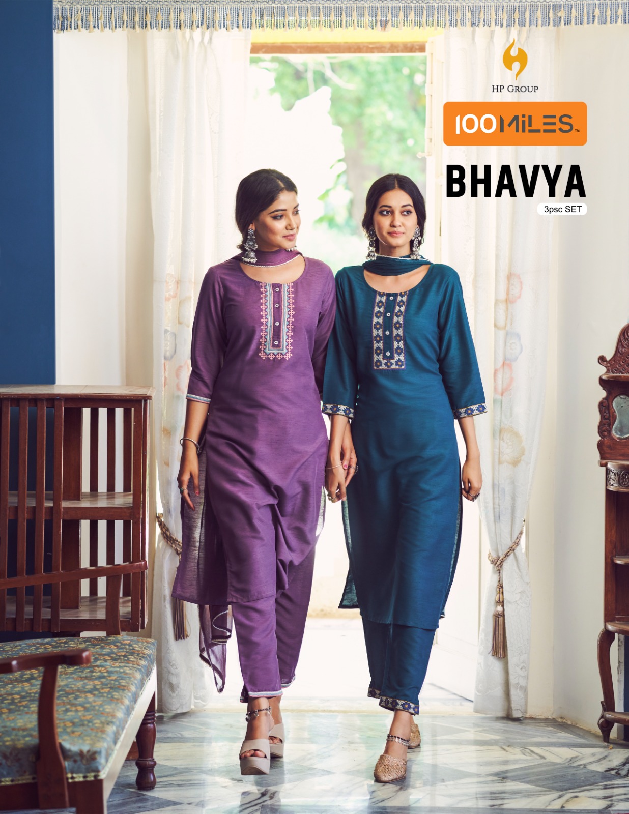 100 Miles  Bhavya Cotton Fancy Embroidery Work Kurti Combo Set Wholesaler Surat