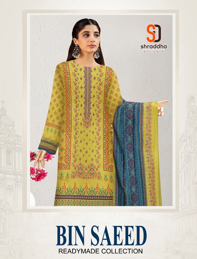 Sharaddha Designer Bin Saeed Vol 1 Readymade Collection Cotton Embroidery Salwar Kameez Wholesaler Surat