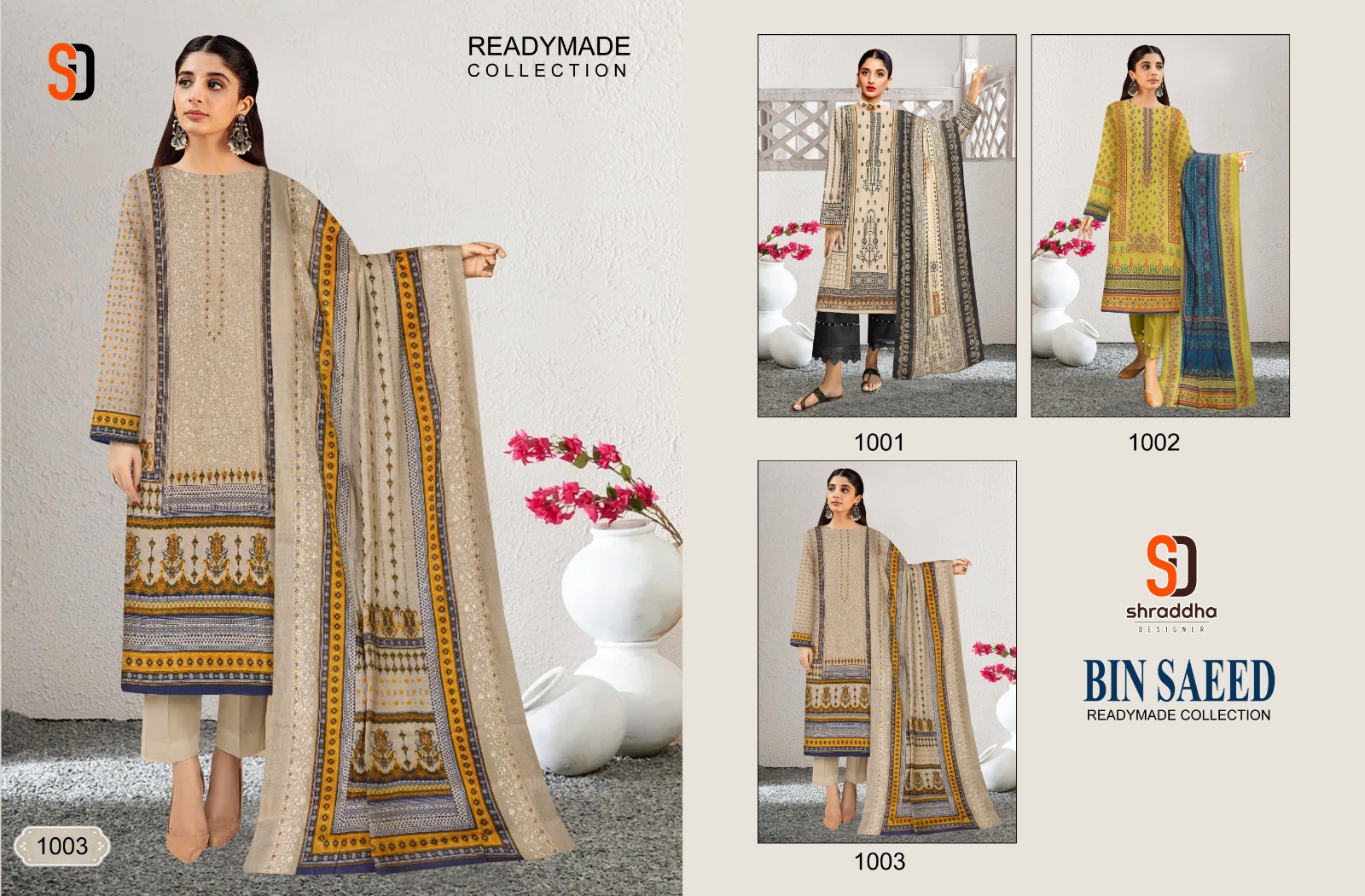Sharaddha Designer Bin Saeed Vol 1 Readymade Collection Cotton Embroidery Salwar Kameez Wholesaler Surat