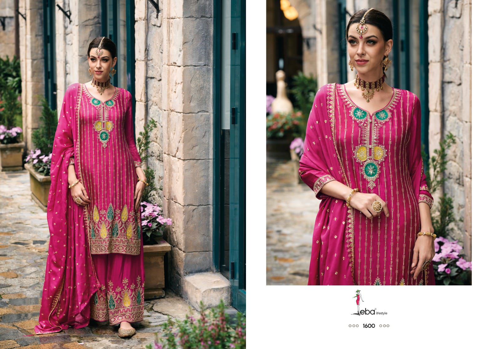 Eba Lifestyle Alka Chinon With Beautiful Heavy Embroidery Designer Festive Wear Suits Wholesaler Surat