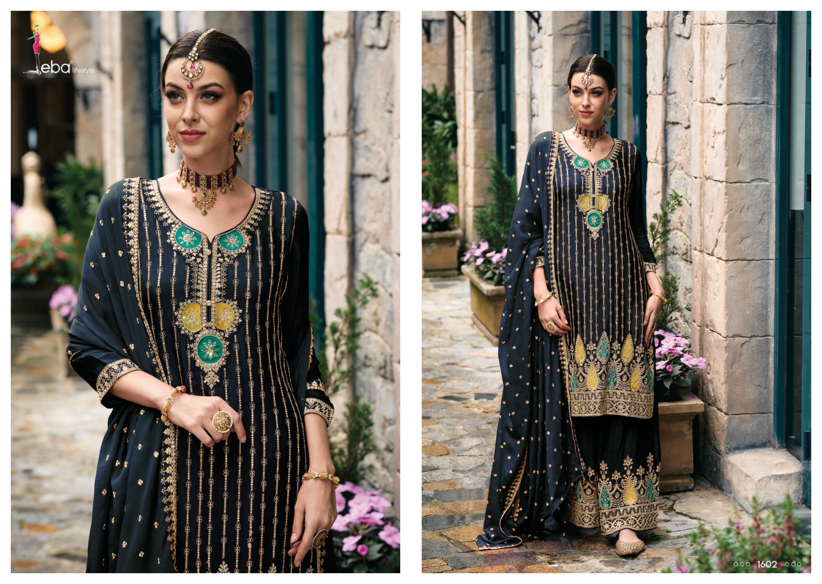 Eba Lifestyle Alka Chinon With Beautiful Heavy Embroidery Designer Festive Wear Suits Wholesaler Surat