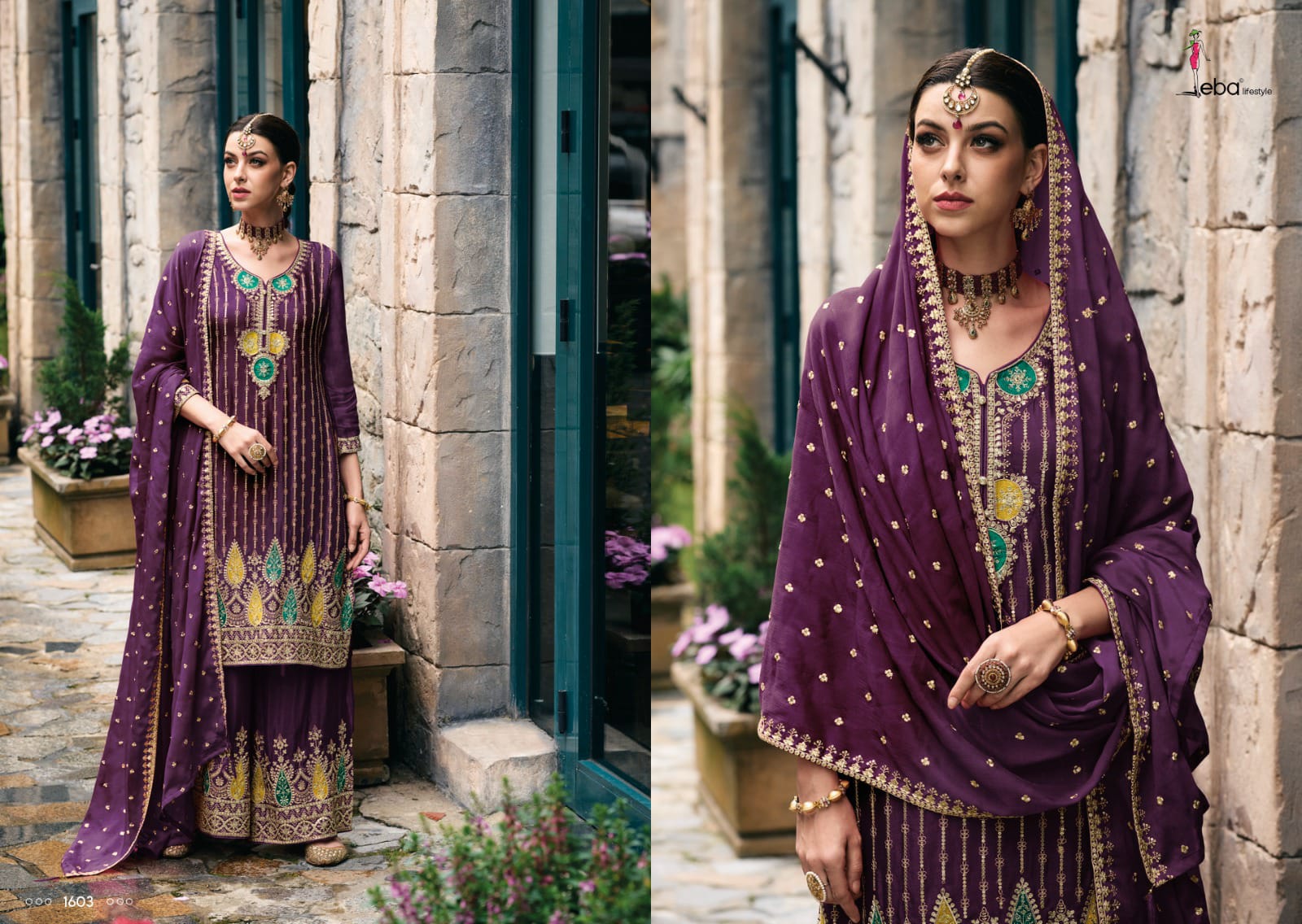 Eba Lifestyle Alka Chinon With Beautiful Heavy Embroidery Designer Festive Wear Suits Wholesaler Surat