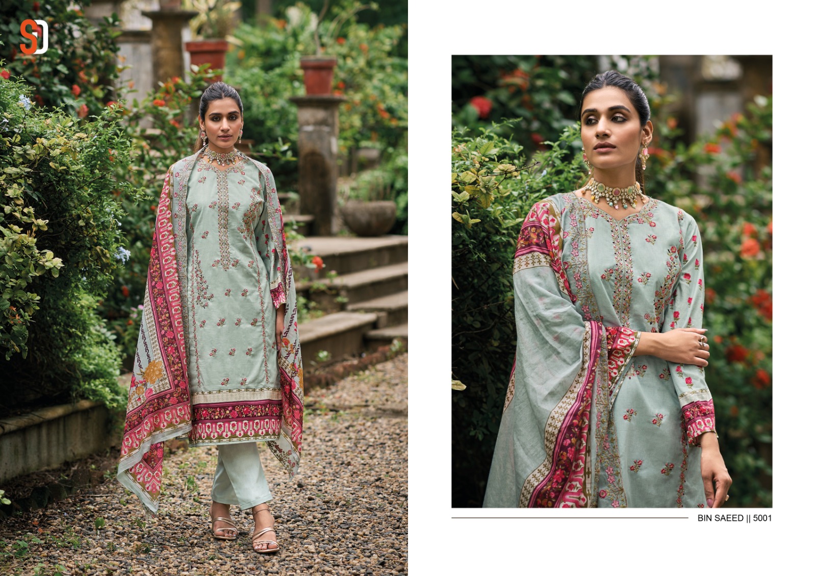 Sharaddha Designer Bin Saeed Lawn Collection Vol 5 Cotton With Self Embroidery Designer Suits Wholesaler Surat