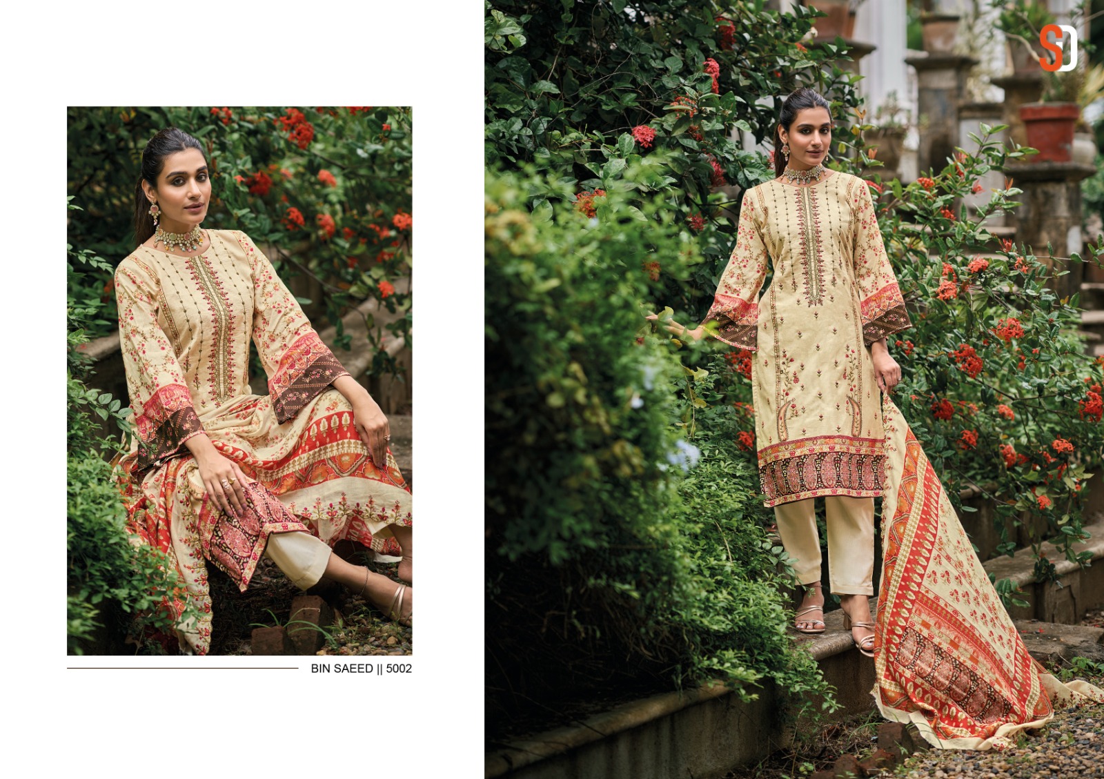 Sharaddha Designer Bin Saeed Lawn Collection Vol 5 Cotton With Self Embroidery Designer Suits Wholesaler Surat