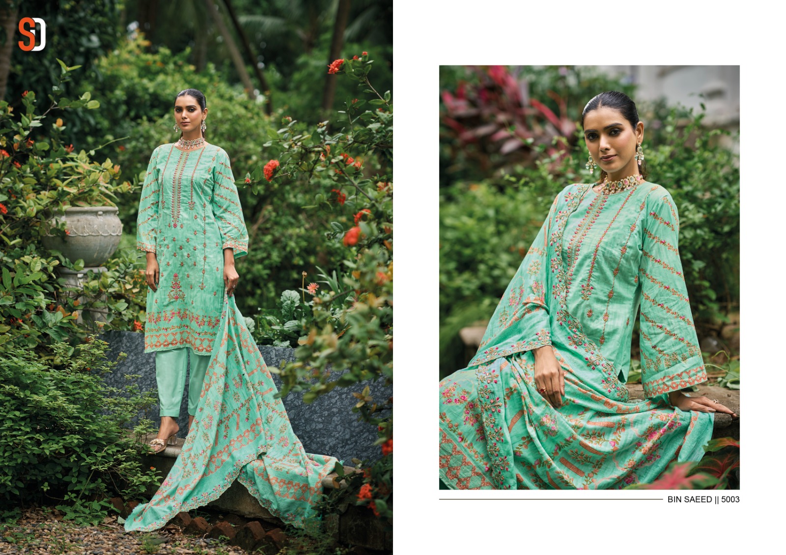 Sharaddha Designer Bin Saeed Lawn Collection Vol 5 Cotton With Self Embroidery Designer Suits Wholesaler Surat