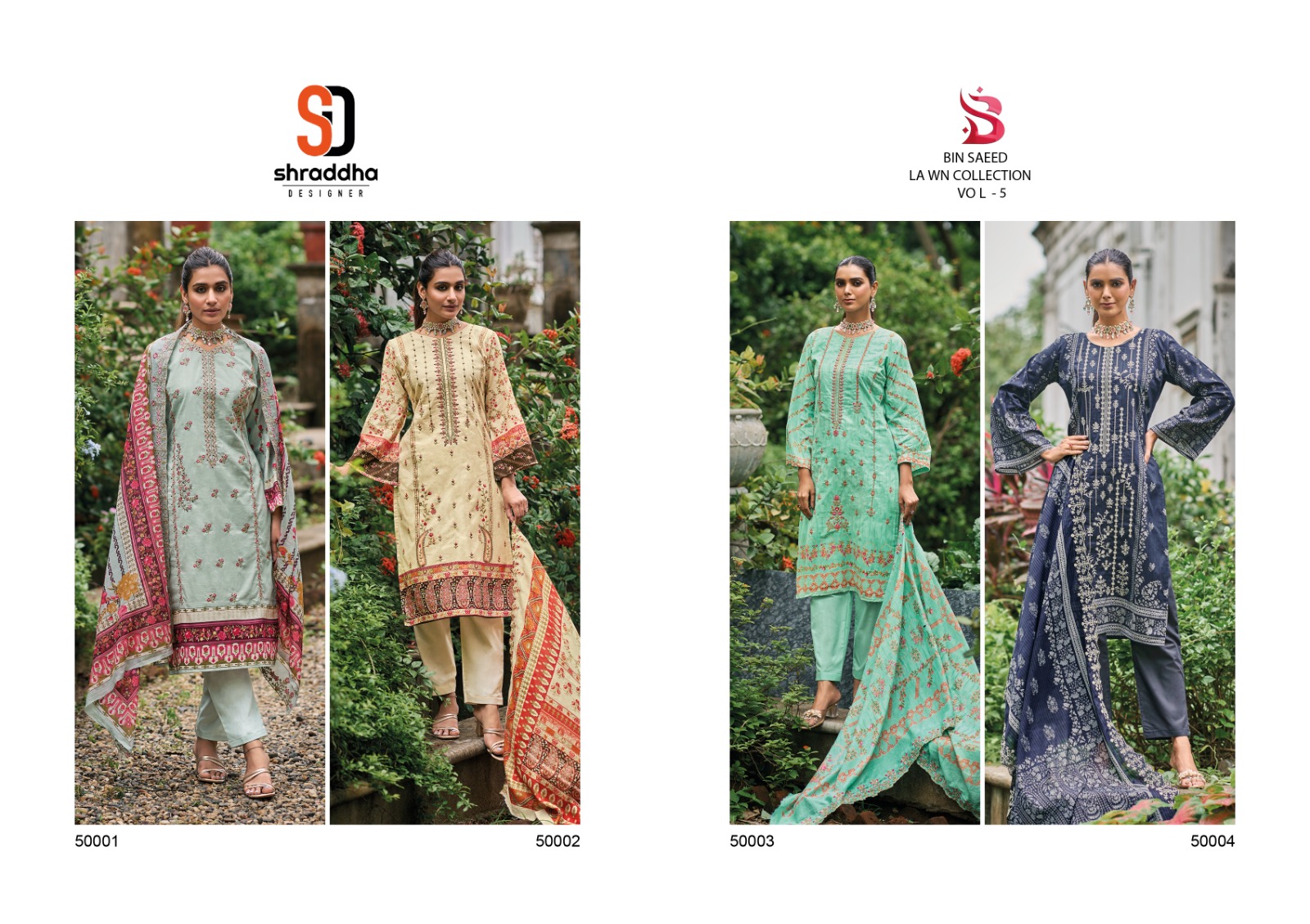 Sharaddha Designer Bin Saeed Lawn Collection Vol 5 Cotton With Self Embroidery Designer Suits Wholesaler Surat