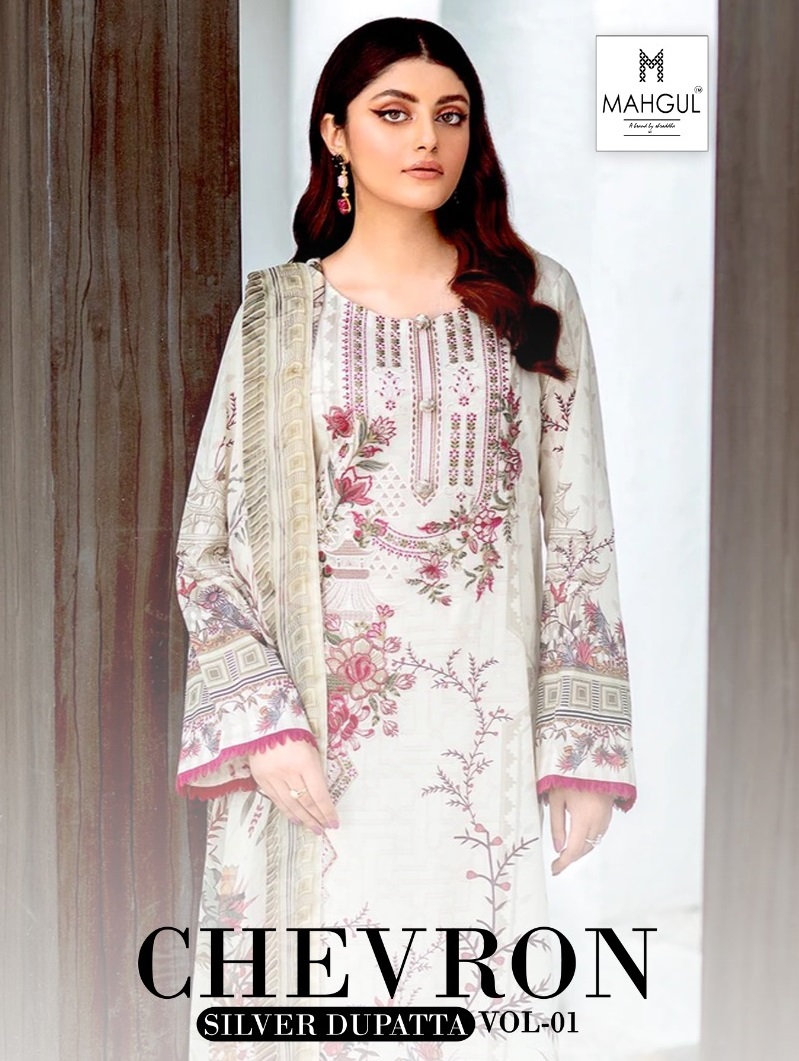 Sharaddha Designer Mahgul Chevron Vol 1 Lawn Cotton Print With Embroidery Work Suits Wholesaler Surat