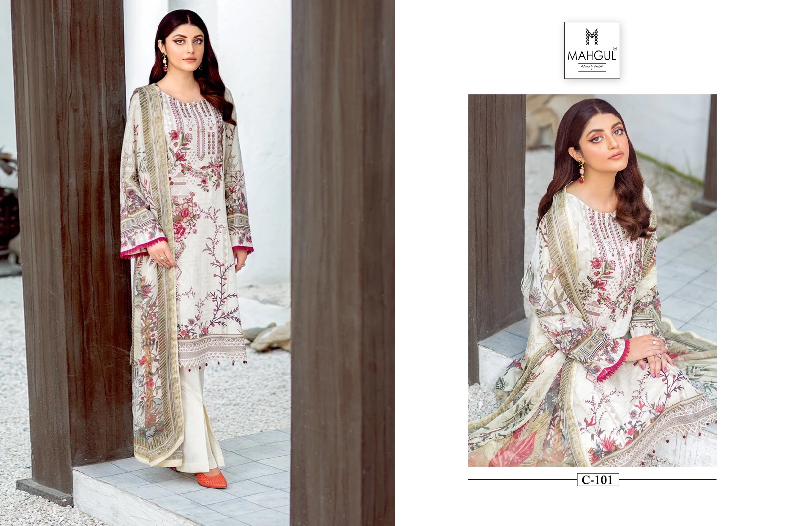 Sharaddha Designer Mahgul Chevron Vol 1 Lawn Cotton Print With Embroidery Work Suits Wholesaler Surat