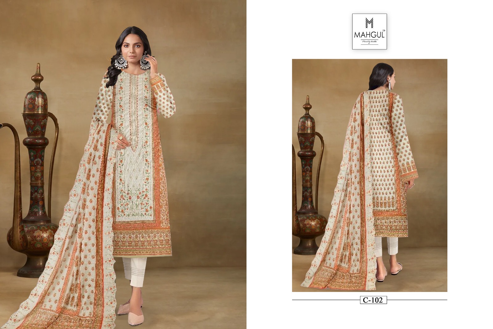 Sharaddha Designer Mahgul Chevron Vol 1 Lawn Cotton Print With Embroidery Work Suits Wholesaler Surat