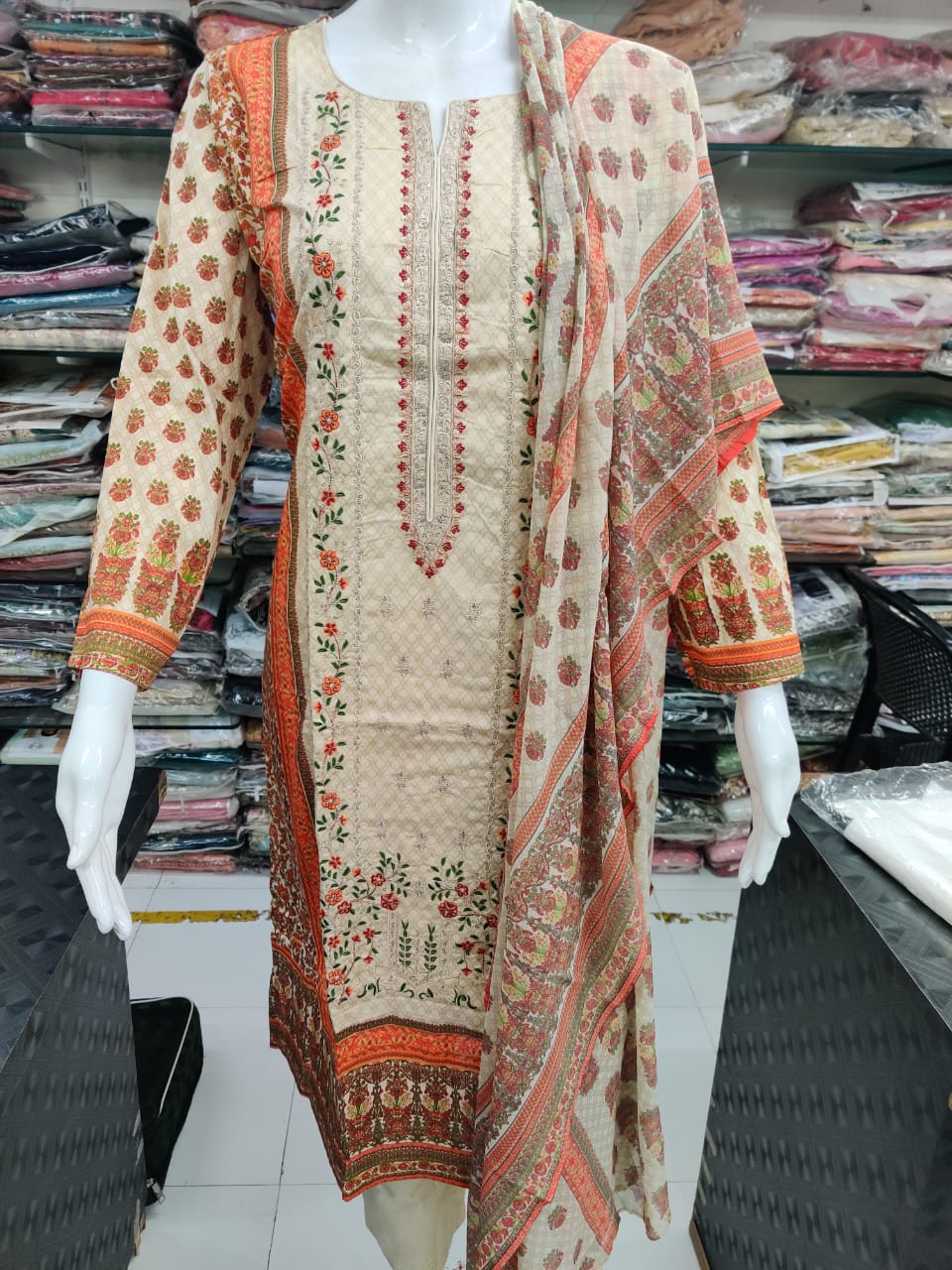 Sharaddha Designer Mahgul Chevron Vol 1 Lawn Cotton Print With Embroidery Work Suits Wholesaler Surat