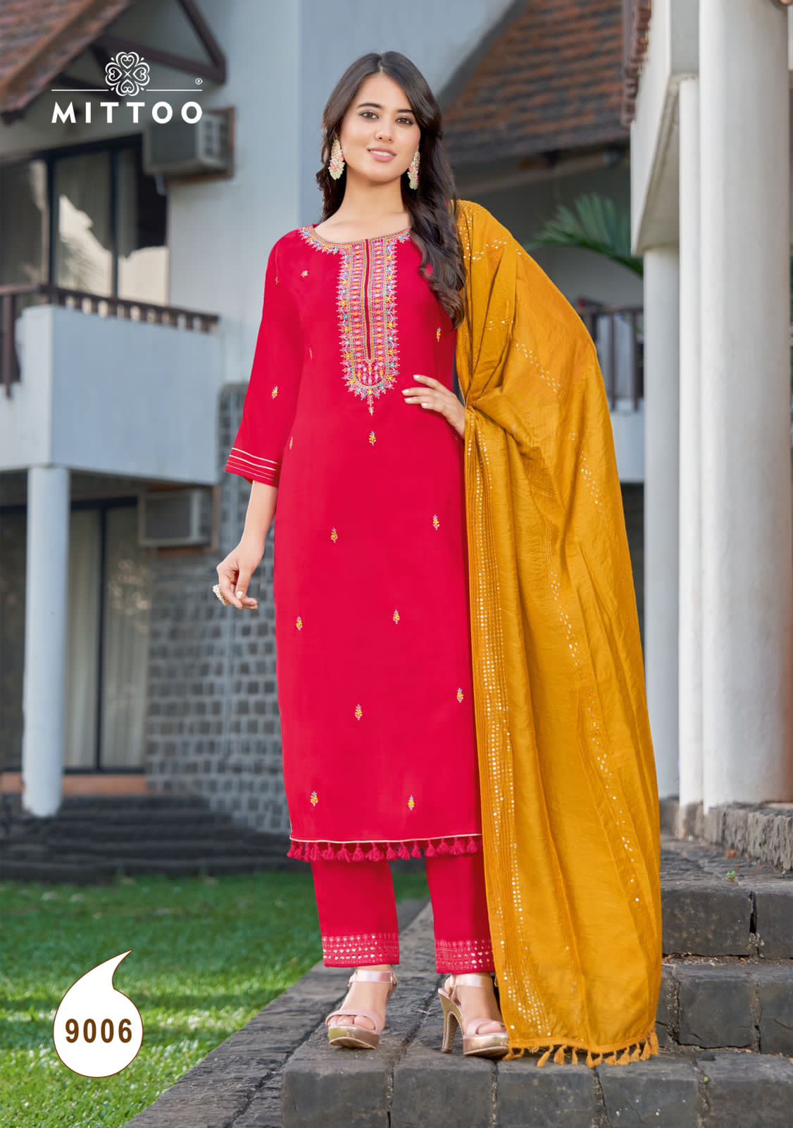 Mittoo Mosam Viscose Weaving Fancy Embroidery Designer Kurti With Pant & Dupatta Combo Wholesaler Surat