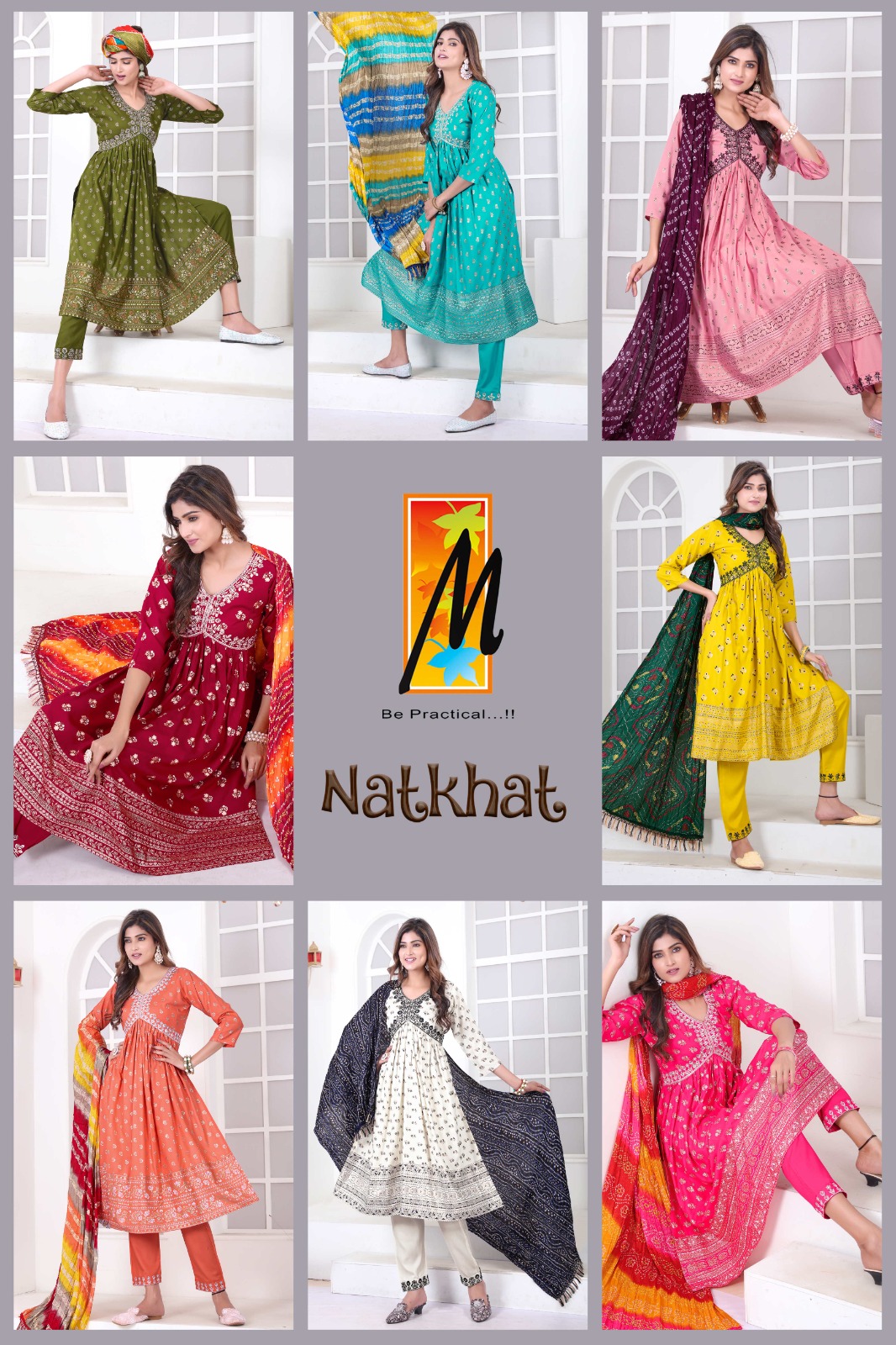 Master Natkhat Rayon Prints Fancy Alia Cut Pattern Kurti With Bottom & Dupatta Set Wholesaler Surat