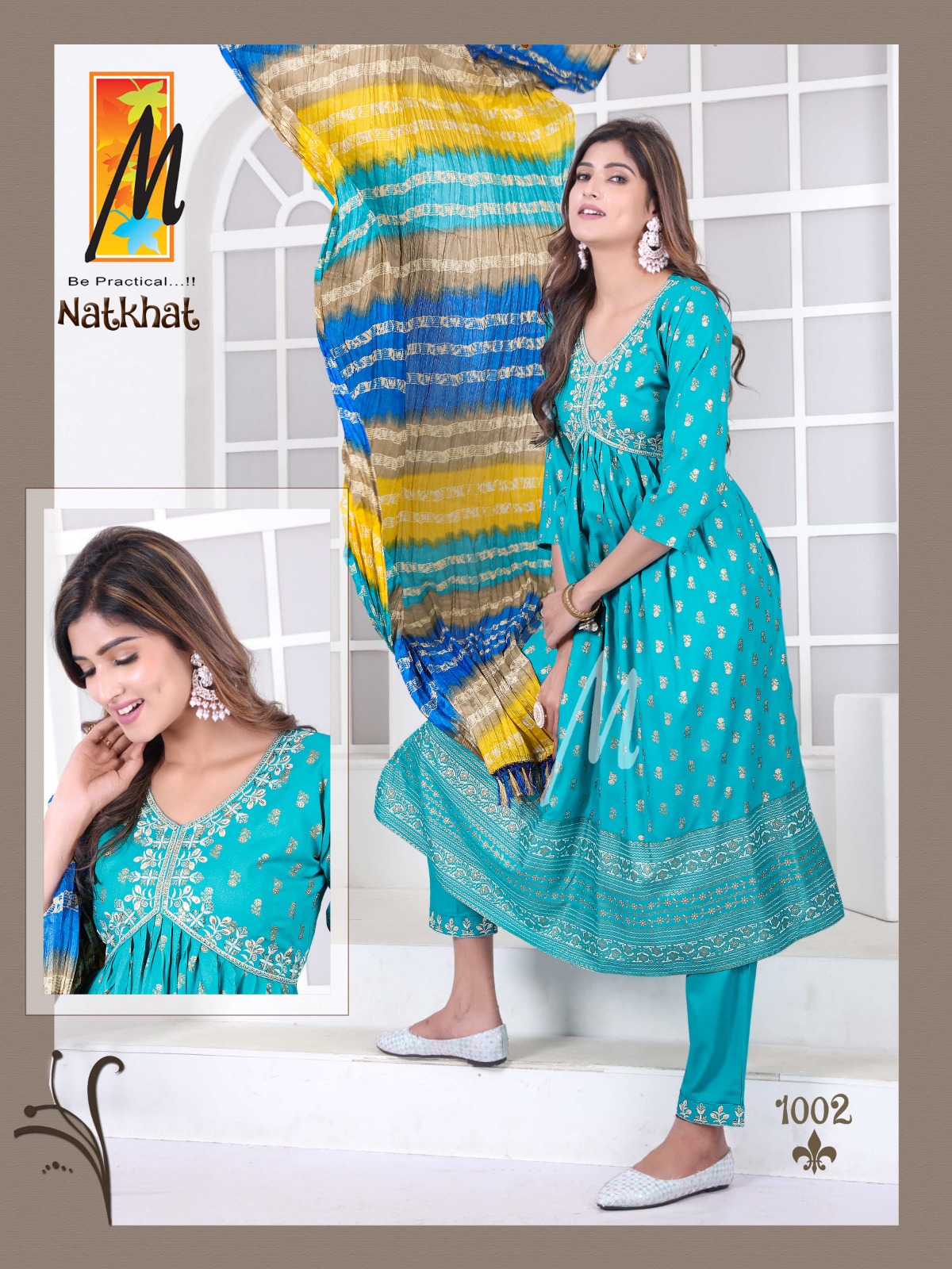 Master Natkhat Rayon Prints Fancy Alia Cut Pattern Kurti With Bottom & Dupatta Set Wholesaler Surat