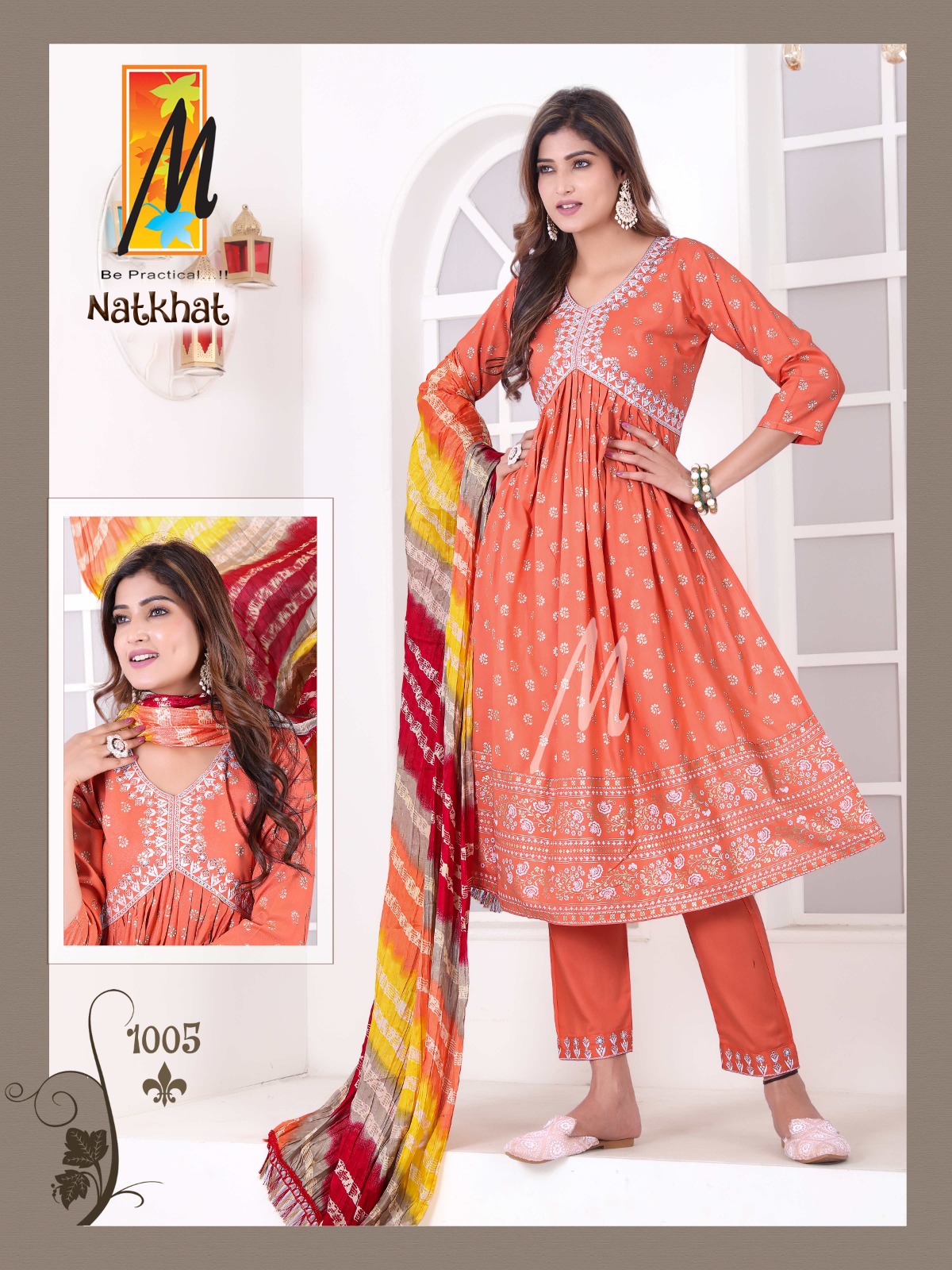 Master Natkhat Rayon Prints Fancy Alia Cut Pattern Kurti With Bottom & Dupatta Set Wholesaler Surat