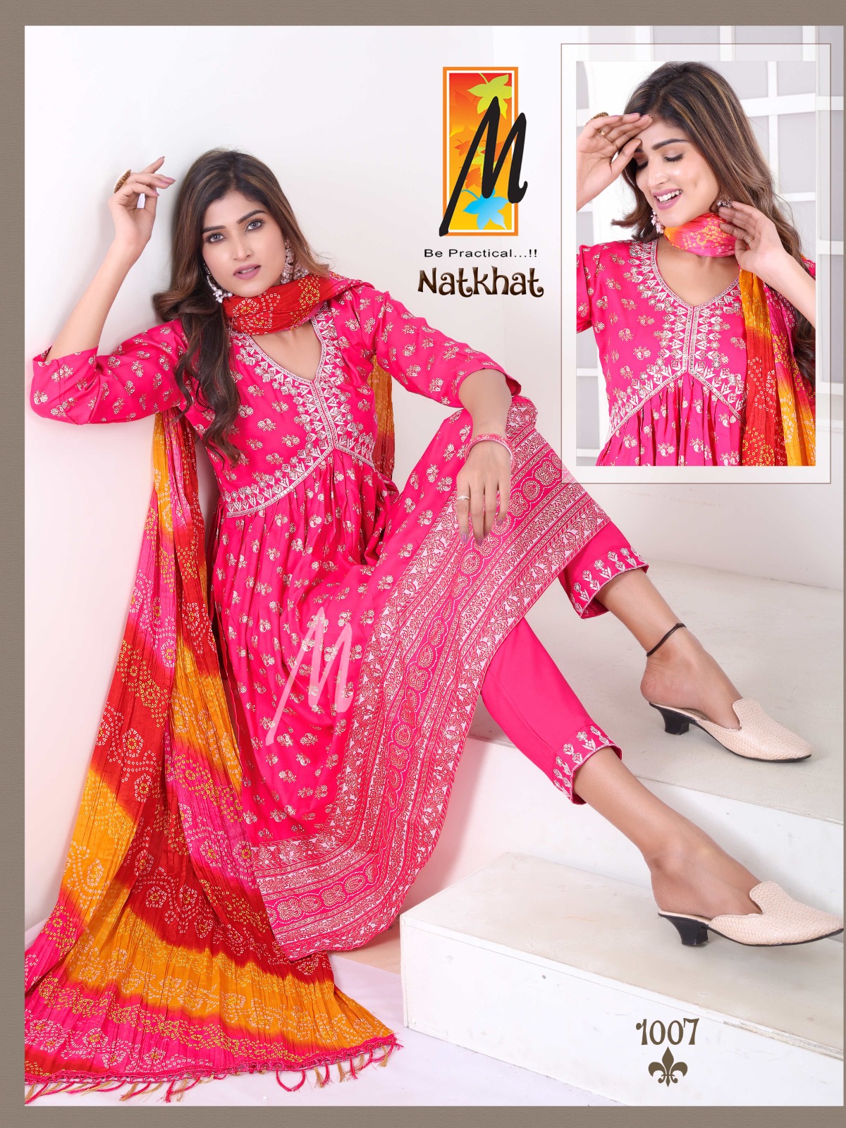 Master Natkhat Rayon Prints Fancy Alia Cut Pattern Kurti With Bottom & Dupatta Set Wholesaler Surat