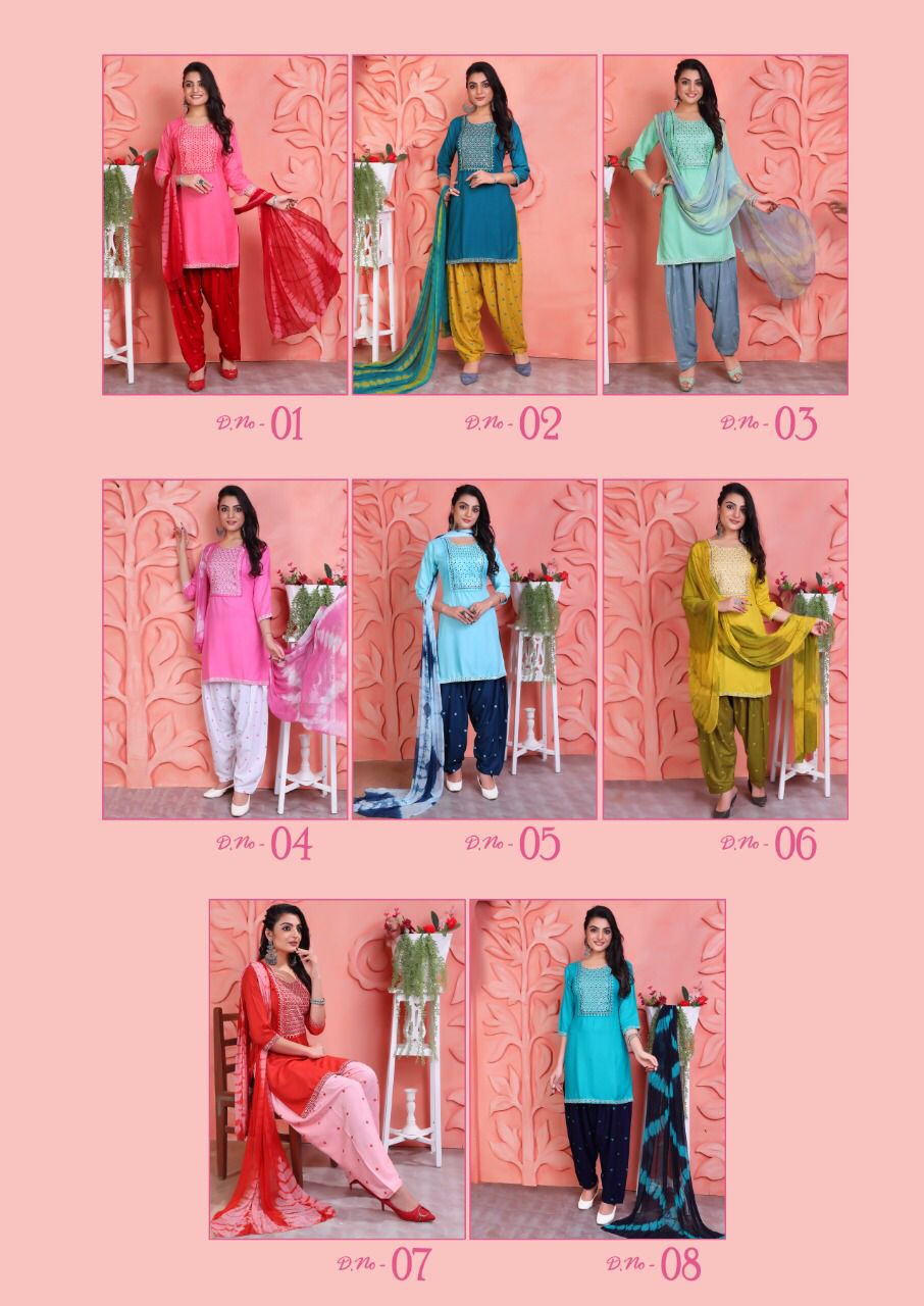 Master Paradise Rayon Fancy Designer Ready Made Patiyala Suits Wholesaler Surat