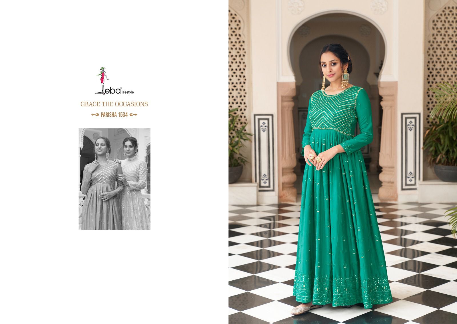 Eba Life Style Parisha Georgette Heavy Embroidery Designer Long Party Wear Gown With Bottom & Dupatta Wholesaler Surat
