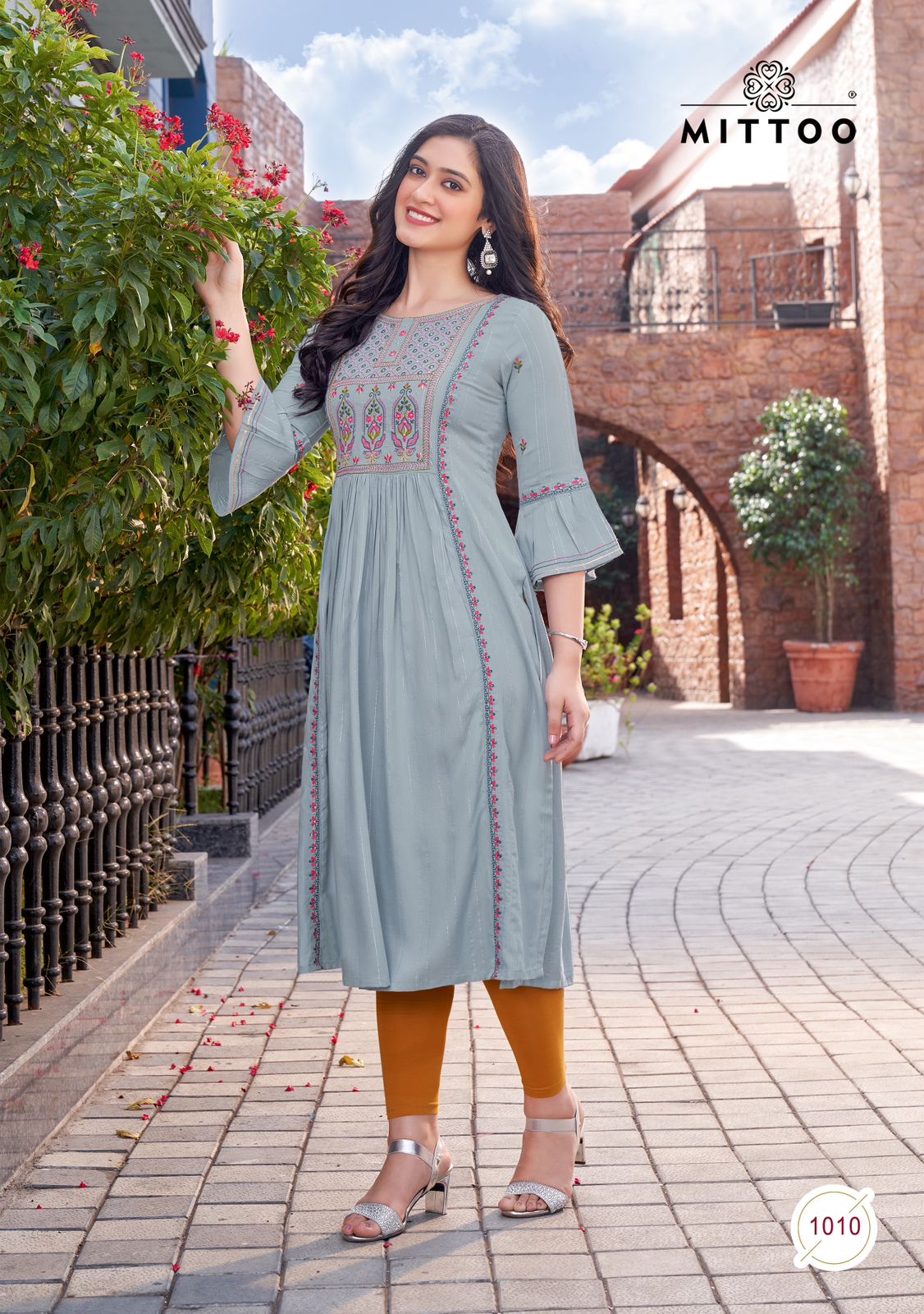 Mittoo Sargam Vol 2 Wrinkle Rayon Embroidery Work Fancy Kurtis For Ladies At Best Wholesale Rate Surat