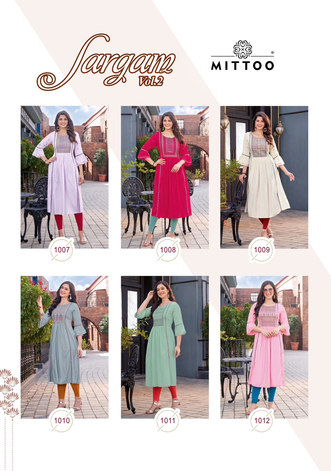 Mittoo Sargam Vol 2 Wrinkle Rayon Embroidery Work Fancy Kurtis For Ladies At Best Wholesale Rate Surat